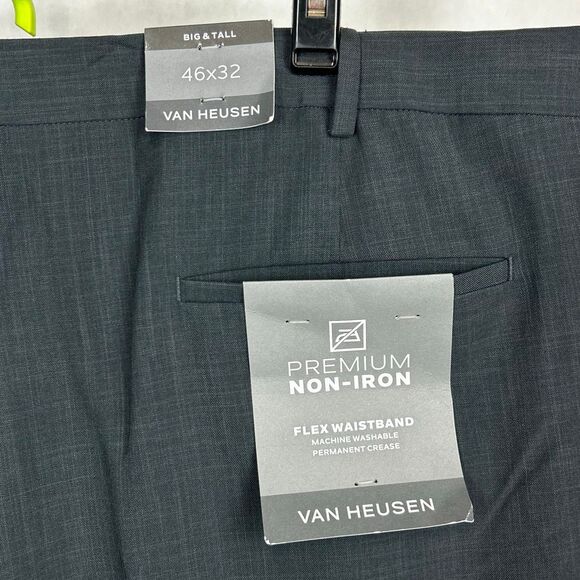 NEW Van Heusen Men’s Pants Slacks Gray Sz 46x32 Big & Tall Flex Waistband Premiu - Picture 7 of 10